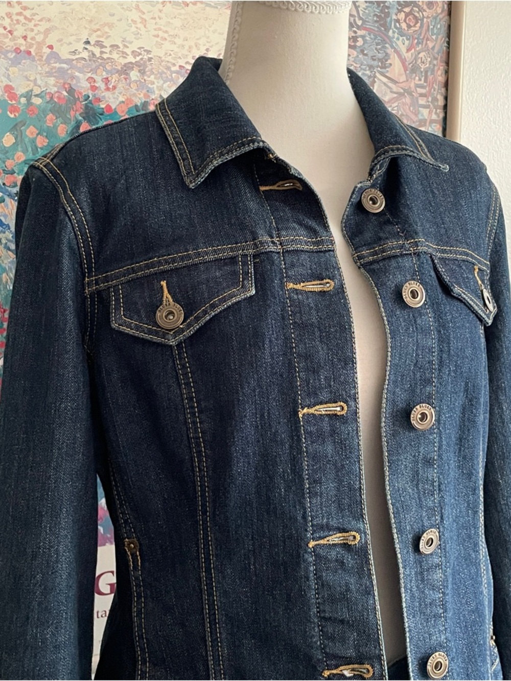Vintage Y2K Dark Wash Denim Jean Jacket Medium Classic Indie Model Off Duty 90s - Picture 5 of 16